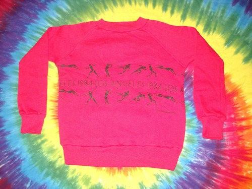 SUMMER OLYMPICS 1984 TRACK FIELD LOS ANGELES GAMES VTG.RED SWEATSHIRT KIDS-M-NEW - Picture 1 of 3