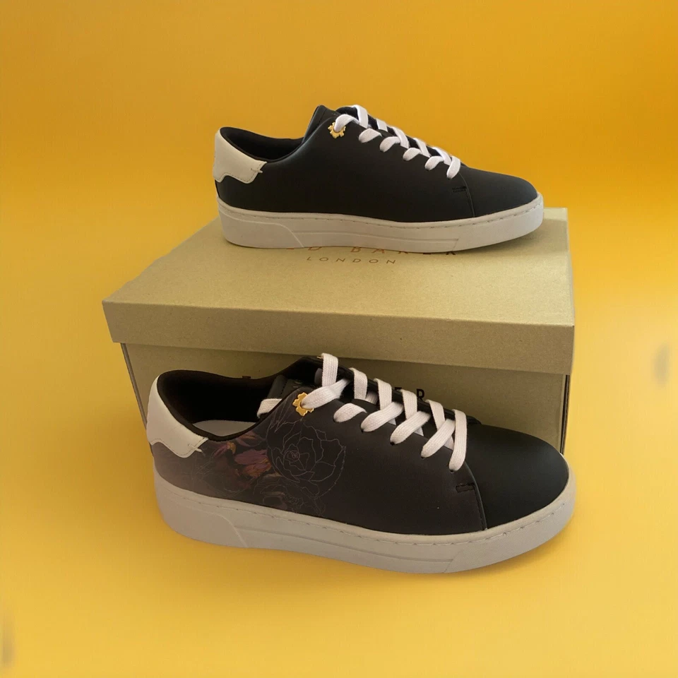 Ladies Girls Sneaker Summer Kimmah Ted Baker Black Floral Sz 3 Leather RRP £110 - Image 2 of 4