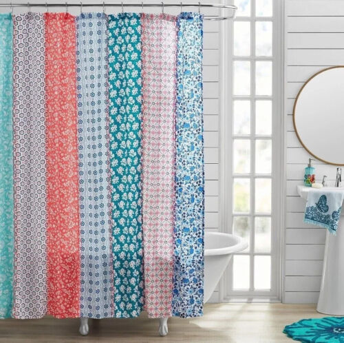 New The Pioneer Woman Sculpted Mint 4 pack Towel Bundle + Ditsy Shower Curtain - Picture 2 of 3