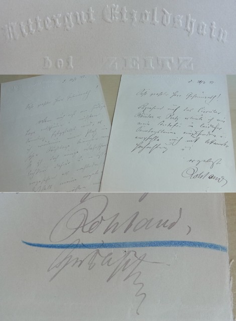Politiker (MdR) Otto ROHLAND (1828-1899): Zwei Briefe Rittergut ETZOLDSHAIN 1877 Politiker (MdR) Otto ROHLAND (1828-1899): Zwei Briefe Rittergut ETZOLDSHAIN 1877