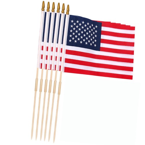 6 Pcs 12x18 Inch Small American Flag Handheld Mini American Stick Flags Woode...