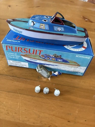 Schylling Pursuit  Candle Powered Tin Boat with Cut Box-Excellent Condition!