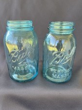2 Ball Perfect Mason Blue Glass Jars Quart # 2 & # 8, 1900-1923, No Lids