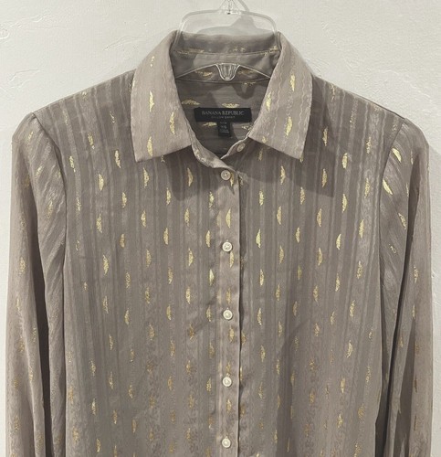 Banana Republic Dillon Hemd Gr. XS Petite Taupe Metallic Gold Office Sirene - Bild 4 von 13