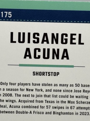 Luisangel Acuna-2024 Donruss Liberty #175 New York Mets Rated Prospect Rookie - Bild 7 von 10