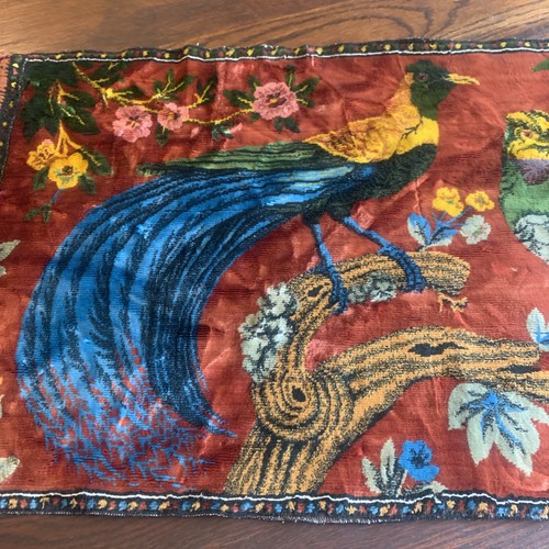 Vtg Peacocks Turkish Wall Hanging Velvet Rug 20''x43” Pictorial Velvet Panel Rug - Picture 19 of 23