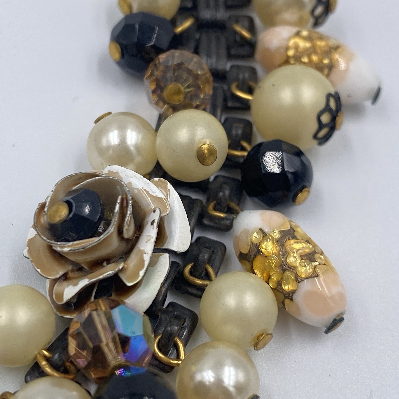 Unsigned Vintage Statement Necklace With Faux Pea… - image 11