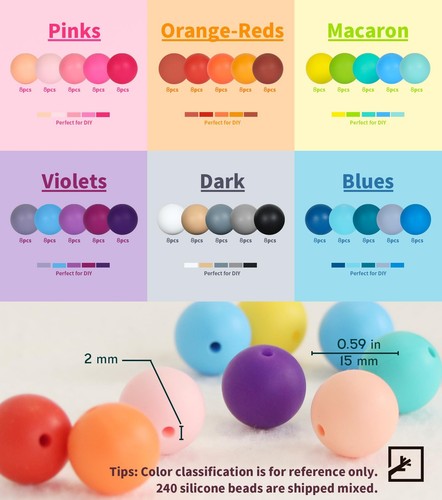 240Pcs Silicone Beads for Keychain Making Kit 15mm Silicone Beads Bulk 30 Col... - Picture 2 of 6