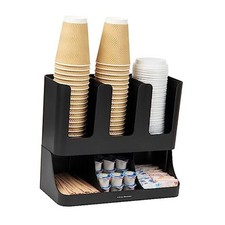 6 Compartment Upright Breakroom Coffee Condiment and Cup Storage Organizer,