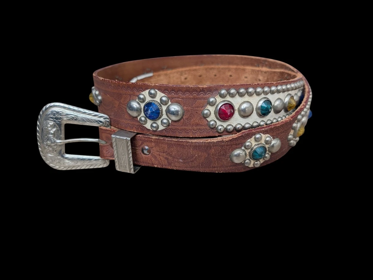 Vintage leather belt 80s dragon coins red suede Nina arjani designs San Diego 1970 main image 3