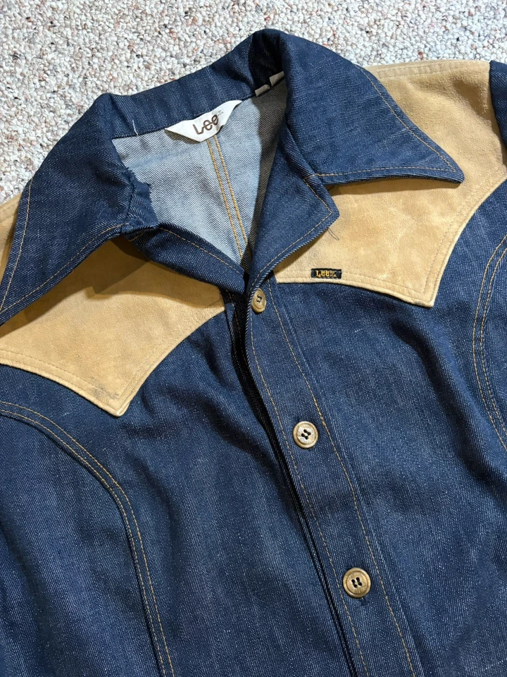 Винтажный мужской 70-х Lee синий джинсовой ткани костюм куртка Blazer Western диско. Размер L - Изображение 4 из 4