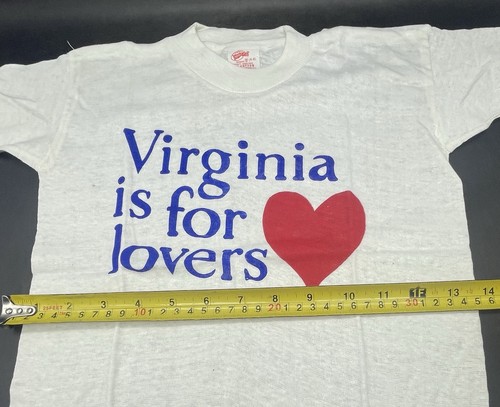 Vintage 70s Virginia Is For Lovers White Ringer T-Shirt Deadstock Hanco Kids 6-8 - Picture 5 of 7