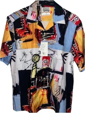 WACKO MARIA JEAN MICHEL BASQUIAT Shirt Mens Large All Over Print Rayon Japan New