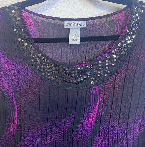 MAGGIE BARNES Purple Black Sparkle Sequin Blouse Top Plus Size  3x 26/28 Women - Picture 2 of 5