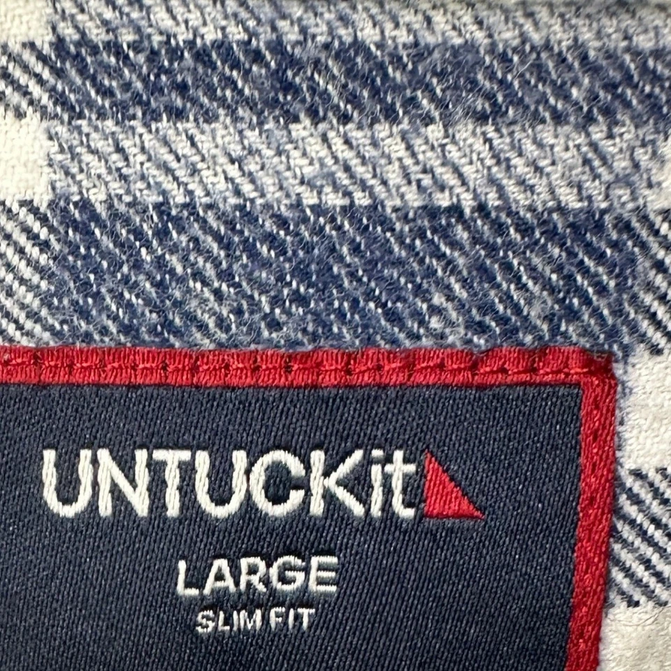 UNTUCKit Shirt Flannel Mens Large Blue Plaid Slim Button Up Casual Long Sleeve - Image 4 of 4