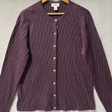 TALBOTS Sweater Women Sz L Dark Wine 100% Silk Elegant Lux Cable Knit Cardigan