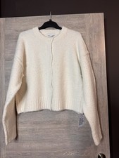 Topshop Boucle Cardigan UK 14 16 Cream Knit Button Front Jumper NEW £40