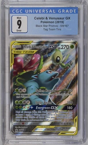 *ERROR-INSUFFICIENT INK* CGC 9 Celebi & Venusaur GX Tag Team Black Star SM167