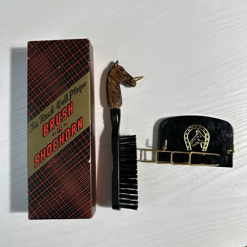 Vintage Tie Rack Wall Plaque & Horse Head Brush Set Japan No. 5400 Mid Century - Picture 2 of 5