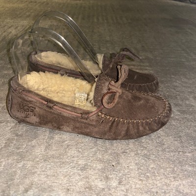 UGG WOMENS Slippers 5612 Moccasins Sheepskin Suede Fur Lined Brown Size 5