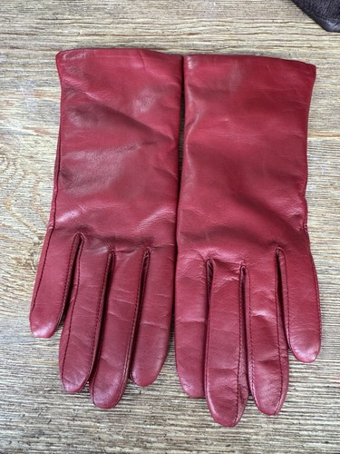 Lotto 3 guanti donna vera pelle foderati rosso nero marrone taglia S/M Fownes - Foto 2 di 10