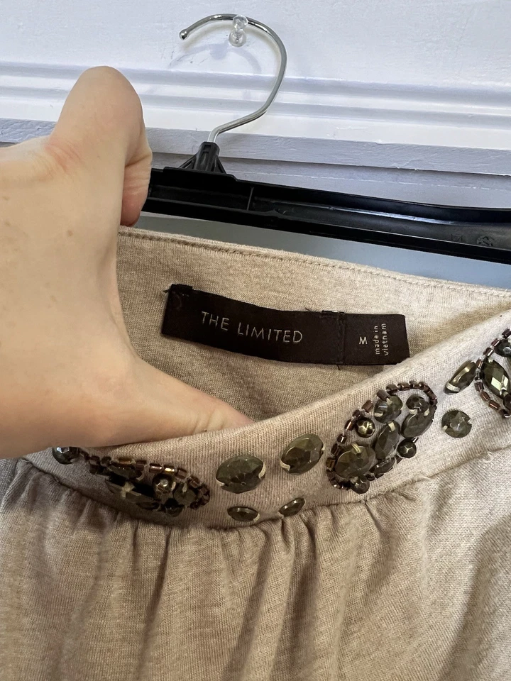 Ограниченный M без бретелек трубка верхний украшенный драгоценности декольте желтовато-коричневый вязаный милый Y2K - Изображение 2 из 2