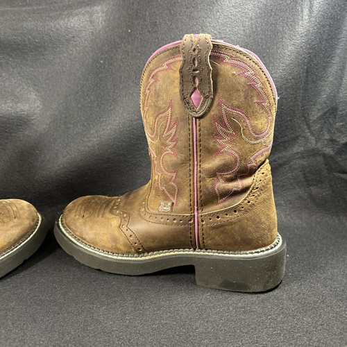 Botas Gitanas Justin Mujer Talla 7.5B Cuero Marrón Pull On Western L9903 Punta Redonda - Imagen 4 de 13