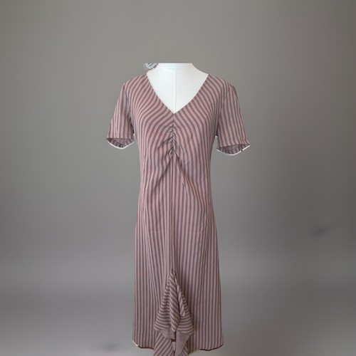 Zara Womens Dress Size S Pink Striped V Neck Center Slit Casual Midi A Line - Picture 2 of 6