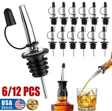 6/12 PACK Liquor Pour Spout Stainless Steel Classic Bottle Pourers with Rubber