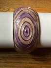 Bracelet Vtg Retro Mod Enameled Hinged Clamper Purples, Silver Bulls-eye Swirls — photo 2