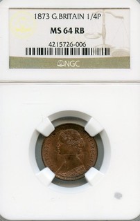 GREAT BRITAIN FARTHING 1873 MS 64RB NGC VICTORIA NICE