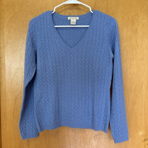 Kenar Women's 100% Cashmere Blue Cable Knit V-neck Sweater Sz Small - Picture 1 of 7