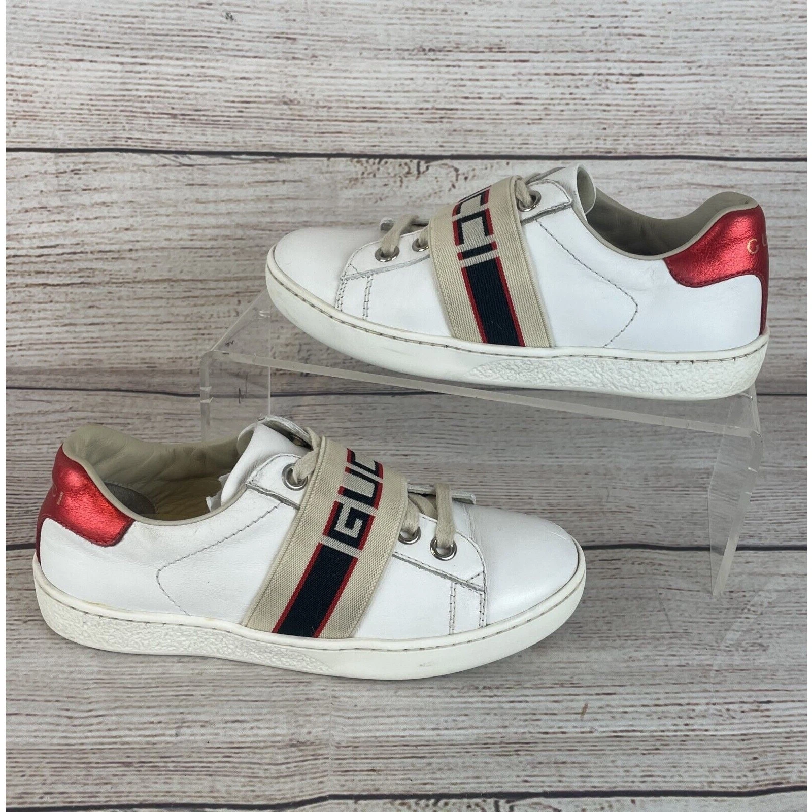 Baskets Gucci Ace Stripe en cuir enfant bambin taille 29 (US 12) blanc rouge noir