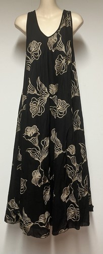 Monsoon Long Black Sleeveless Dress with Gold Floral Embroidery Size 14-18