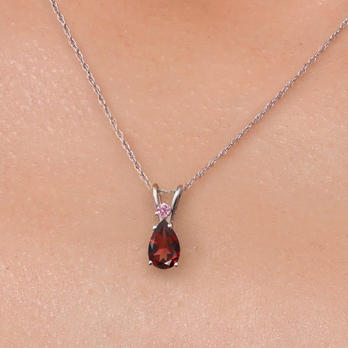 0.81 Ct Red Garnet Pink Lab Grown Diamond 14K White Gold Pendant with Chain - Picture 3 of 6