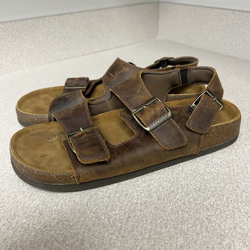 Skechers Krevon Lakesun 204095 Men's Size 10 Relaxed Fit Brown Leather Sandals - Picture 1 of 10