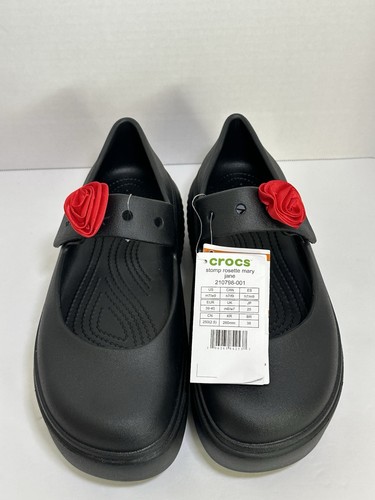 Crocs Stomp Rosette Black Platform Mary Janes Women's Size 9/ Men’s Size 7 - Imagen 6 de 6