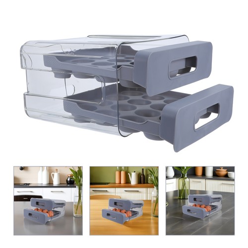  Stapelbarer Eierhalter: 32 Gitter Kühlschrank Kunststoff Schublade Typ Aufbewahrungsbox - - Bild 4 von 18