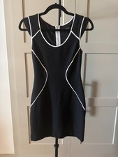 Express Women’s Size 0 Black Bodycon Dress White Trim Exposed Zip Back Mini
