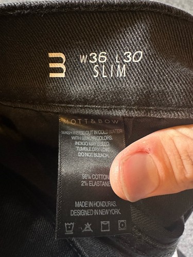 Mott & Bow Men’s Black Jeans Straight Leg 36x30 Slim Zip Fly  - Picture 4 of 10