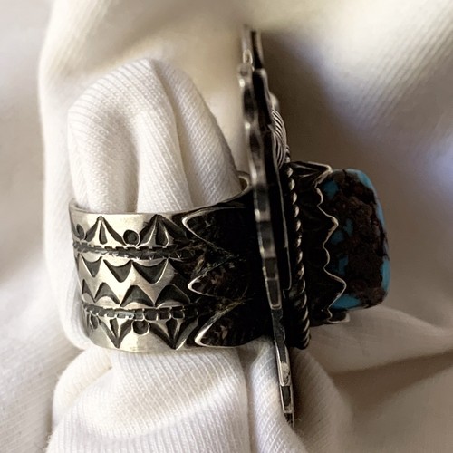 Navajo Sterling Adler Ring mit Edelsteinqualität ägyptischer Türkis von Derrick Cadman Größe 7 - Bild 13 von 16