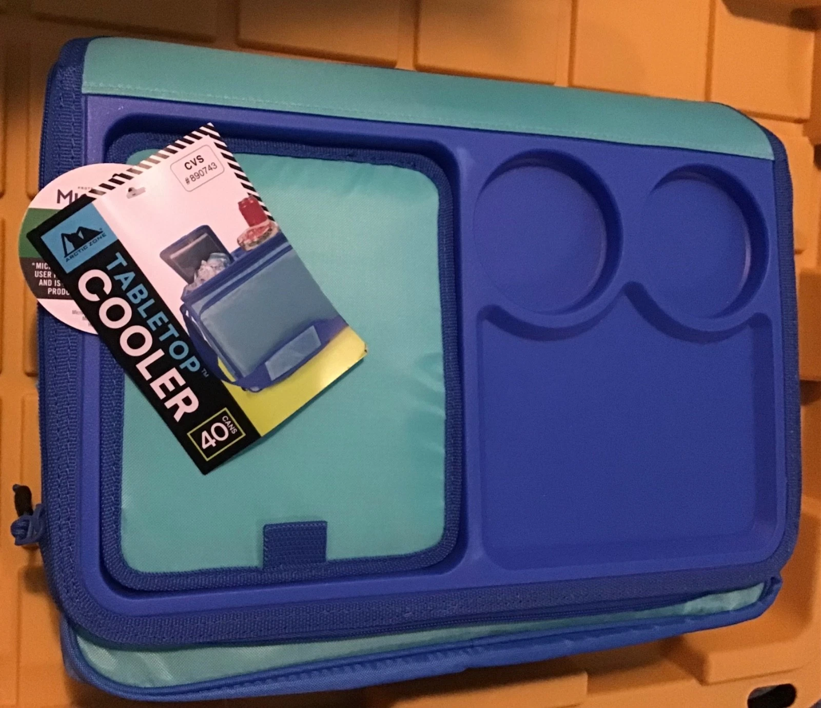 ARCTIC ZONE Tabletop Cooler 40 Can Capacity Collapsible 2 Drink Holders -Blue