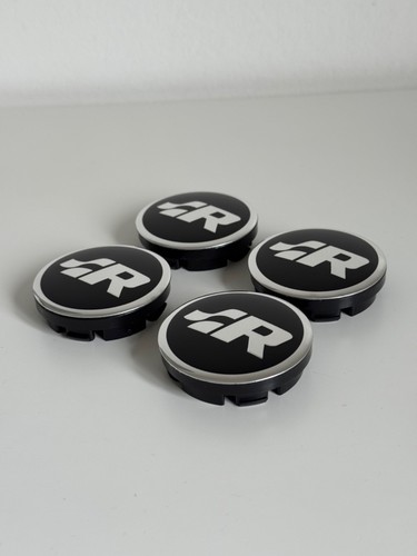 Fits R32 MK4 Set 56mm Wheel Centre Caps Hubcaps Gloss Black Chrome R Logo - Picture 2 of 3