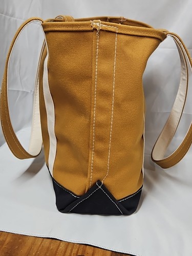 LL Bean Boat And Tote Medium Canvas Bag Gold Beige Black Open Top Monogram "L" - Picture 7 of 15