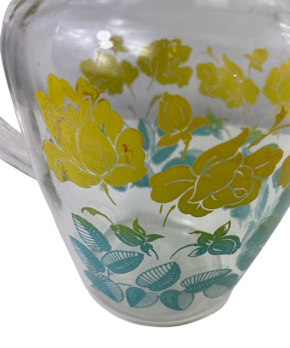 Vintage Federal Glas Krug gelb Blumen grüne Blätter Eislippe Ausgießer - Bild 11 von 12
