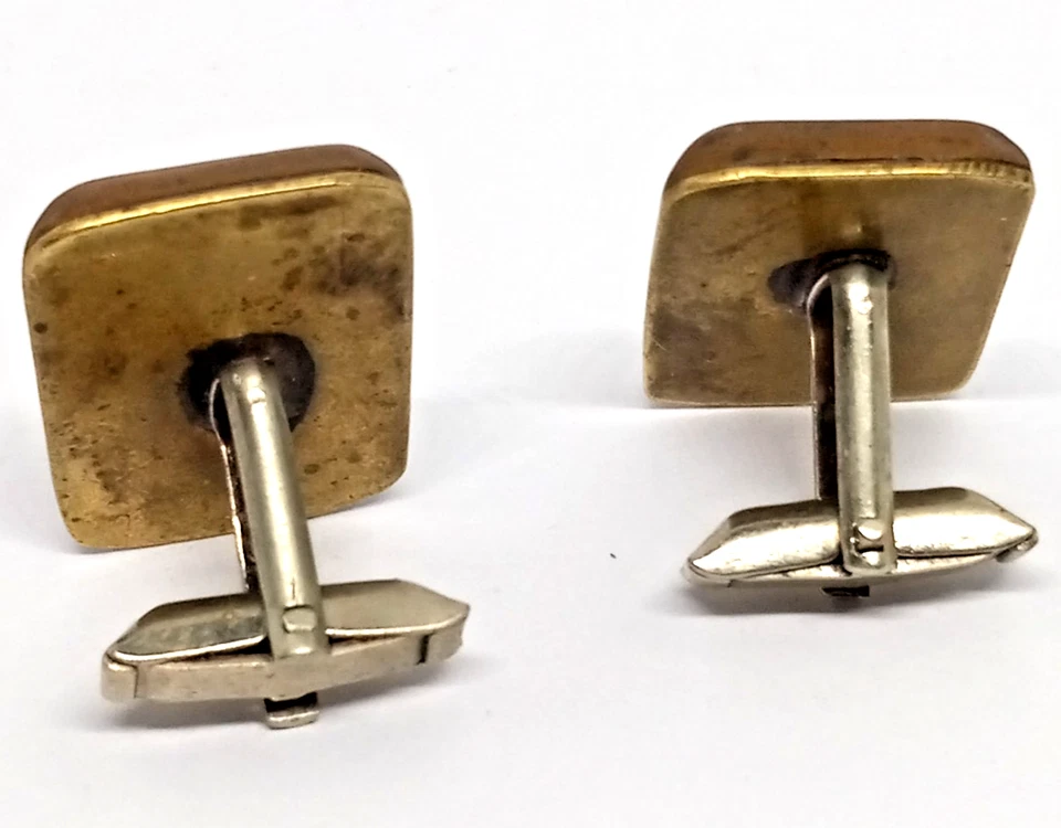 Gemelos Tiki/Tribal vintage de cobre y latón sin marca Foto 4 de 4