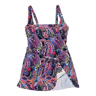 Anne Cole Women's UPF 50 4-Way Stretch Wrap Tie Swim Dress (Purple, XXL)