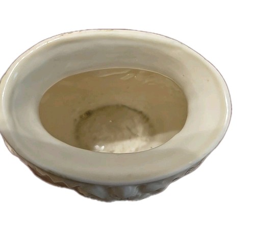 Jarrón mayólica porcelana Navidad blanco con acebo y bayas rojas con adorno dorado - Imagen 4 de 6