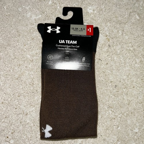 New Under Armour Sports Soccer Baseball Socks Brown Youth Large 13.5-4.5 - Picture 2 of 2