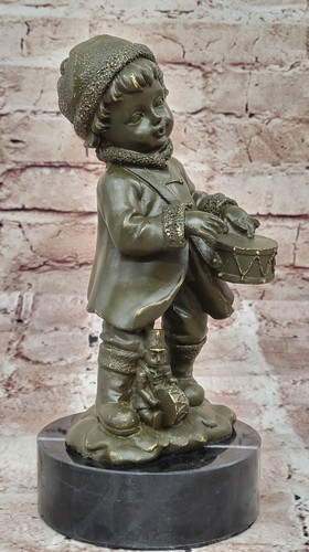 Estatua de niño baterista francés de bronce arte musical escultura coleccionable regalo - Imagen 4 de 10